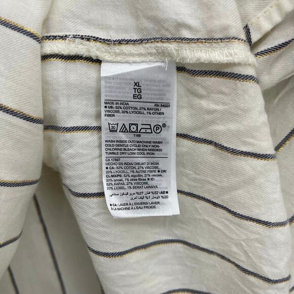 Old Navy Metallic-Stripe Smocked-Shoulder Top in Cream/Black/Gold - Picture 7 of 7